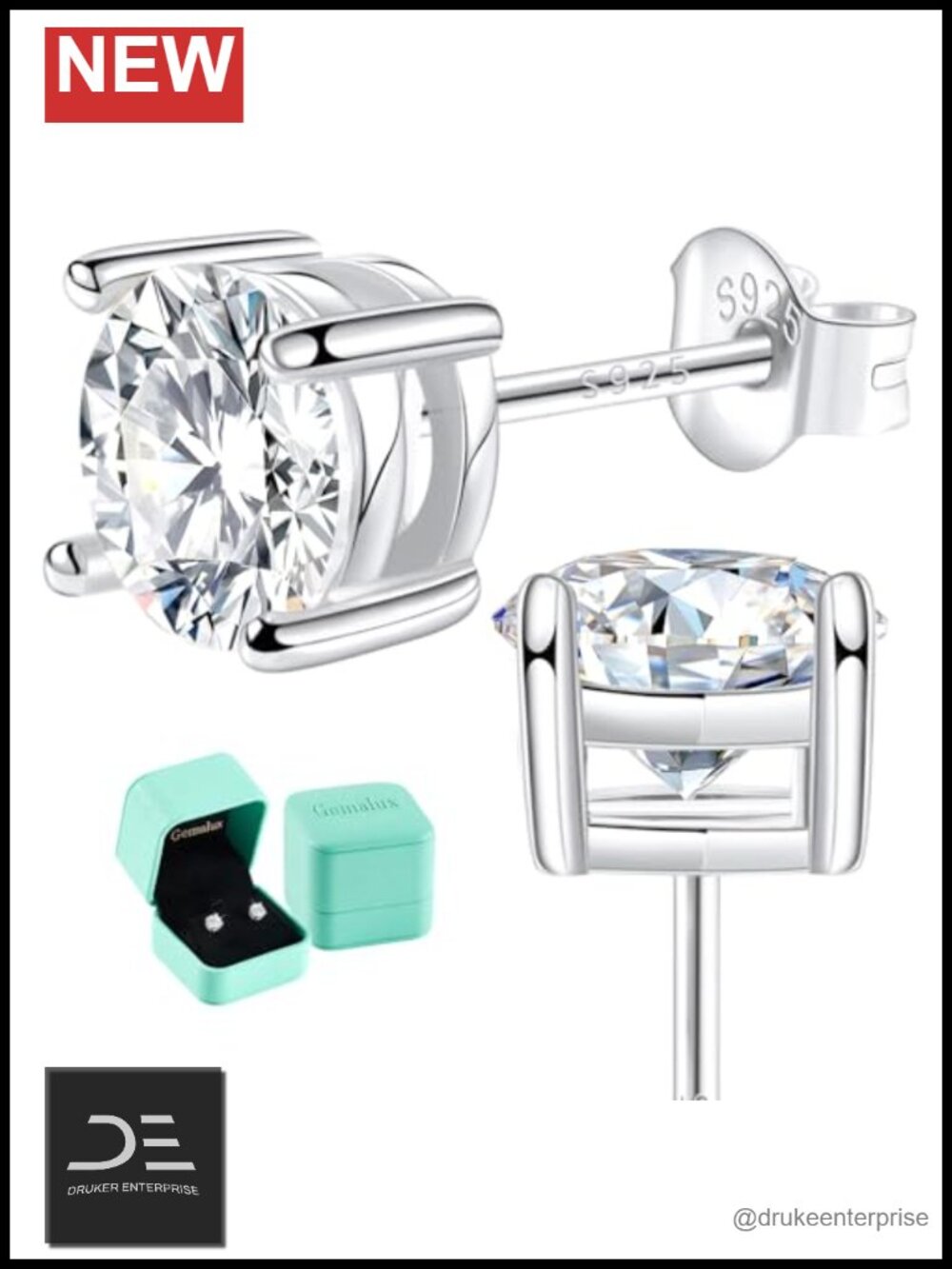 Moissanite Stud Earrings 925 Sterling Silver 14k Gold Plated Lab Created Diamond